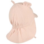 Muslino vaiki&scaron;ka kepurė su kaklo apsauga ir ausytėmis Rožinė pudra 738 2