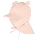 Muslino vaiki&scaron;ka kepurė su kaklo apsauga ir ausytėmis Rožinė pudra 738 1
