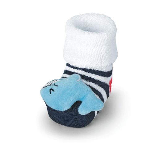 Frotinės vaikiškos kojinės su barškučiu Banginis Tamsiai mėlyna 300