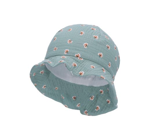 Muslino medžiagos kepurė vaikams su kaklo apsauga Samanų žalia 275