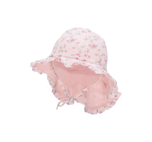 Vaikiška kepurė su raišteliais kaklo apsauga Gėlės Šviesiai rožinė 739