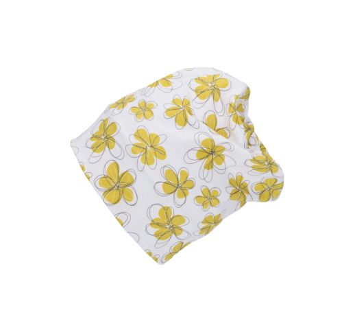 Vienguba vaikiška trikotažinė kepurė Geltonos gėlės Skaisti balta 500