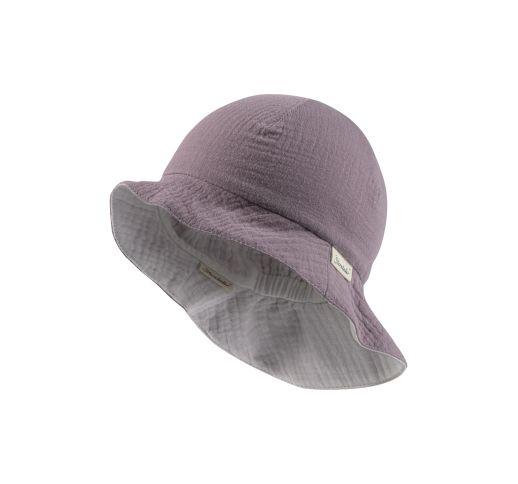 Dvipusė muslino medžiagos kepurė vaikams su kaklo apsauga Švelniai violetinė 600