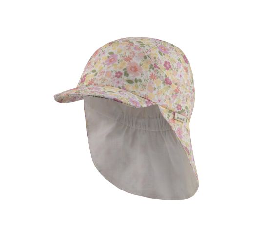 Vasarinė kepurė vaikams su snapeliu ir kaklo apsauga Vasaros gėlės Balta 908