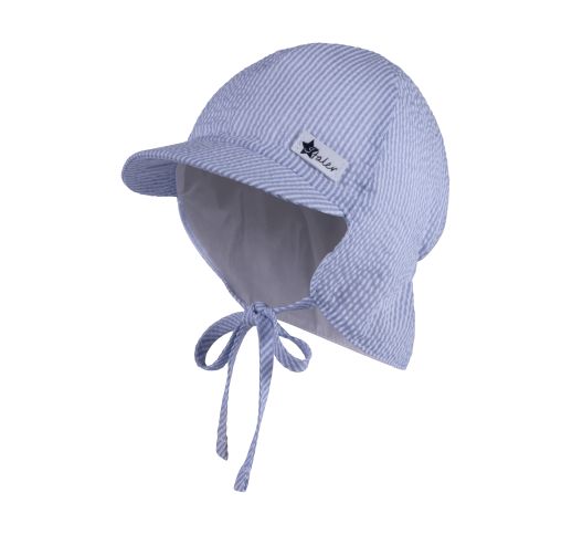 Vasarinė kepurė kūdikiams "Mėlyna linija", su mini kaklo apsauga ir raištukais 