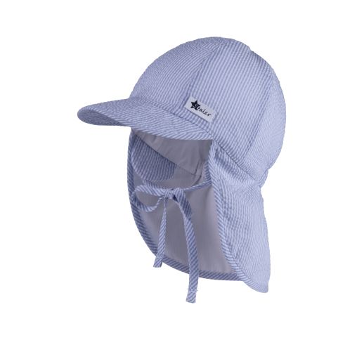 Vasarinė kepurė vaikams "Mėlyna linija", su kaklo apsauga ir raištukais 