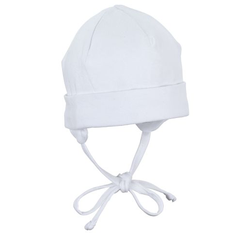 Trikotažinė vaikiška kepuryė su raišteliais Skaisti balta 500