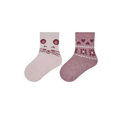 Kojinės vaikams guminiu paduku Katinėlis, ABS, 2 poros (18-26 dydžiai) Baby pink 731