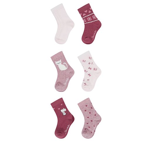 Medvilninės kojinaitės vaikams Katė ir pelė, 6 poros (22-30 dydžiai) Baby pink 731