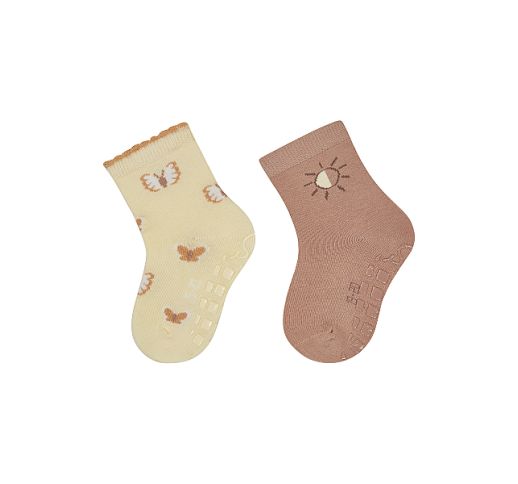 Kojinės vaikams guminiu paduku Skraidantys drugeliai,  2 poros (18-26 dydžiai) Prigesinta geltona 125