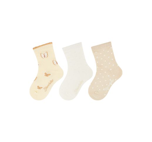 Vaiki&scaron;kos kojinės Skraidantys drugeliai, 3 vnt. (18-30 dydžiai) Prigesinta geltona 125