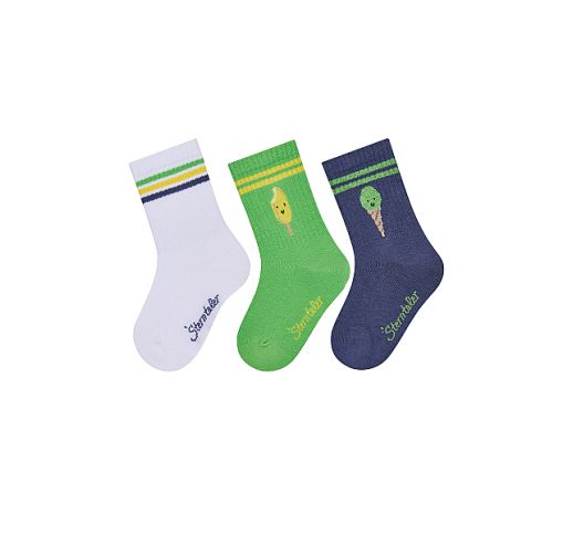 Medvilninės kojinės vaikams Ledų skoniai, 3 poros (18-34 dydžiai) Skaisti balta 500