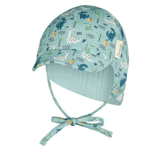 Kūdikių kepurė su kaklo apsauga Dino parkas Pastelinė turkio melsva 400