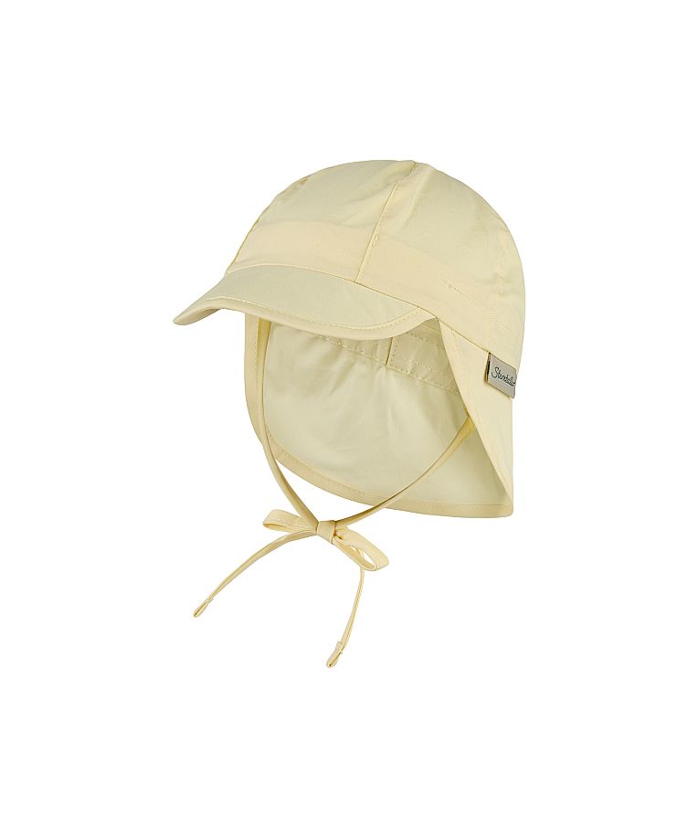 Vasarinė kepurė vaikams su mini kaklo apsauga ir rai&scaron;teliais One color Prigesinta geltona 125 1