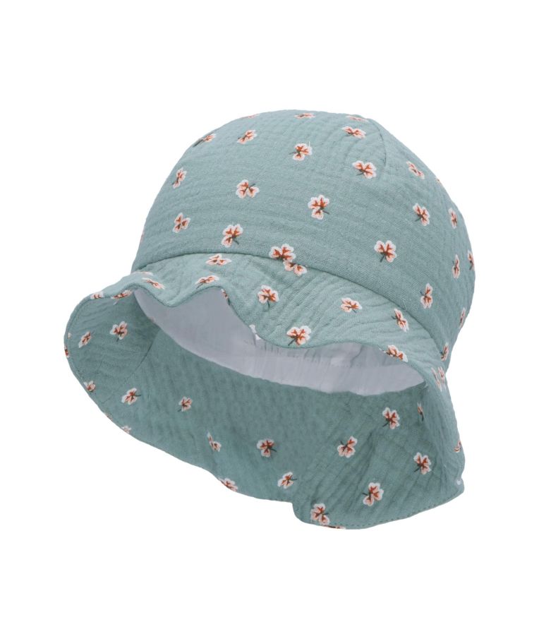 Muslino medžiagos kepurė vaikams su kaklo apsauga Samanų žalia 275 1