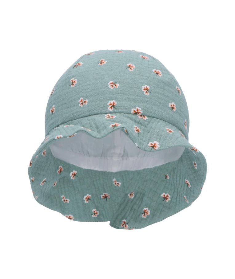 Muslino medžiagos kepurė vaikams su kaklo apsauga Samanų žalia 275 4