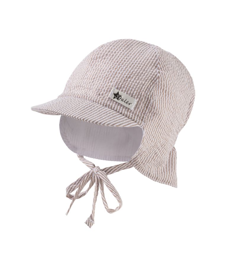 Vasarinė kepurė kūdikiams "Dryžuota", su mini kaklo apsauga ir raištukais 2