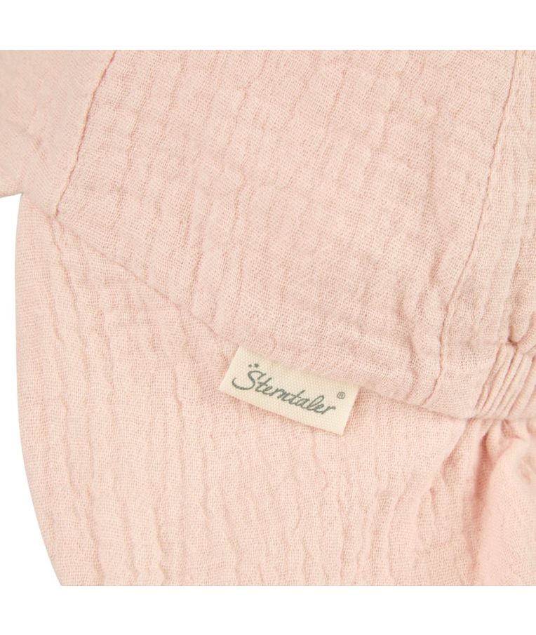 Muslino vaiki&scaron;ka kepurė su kaklo apsauga ir ausytėmis Rožinė pudra 738 4