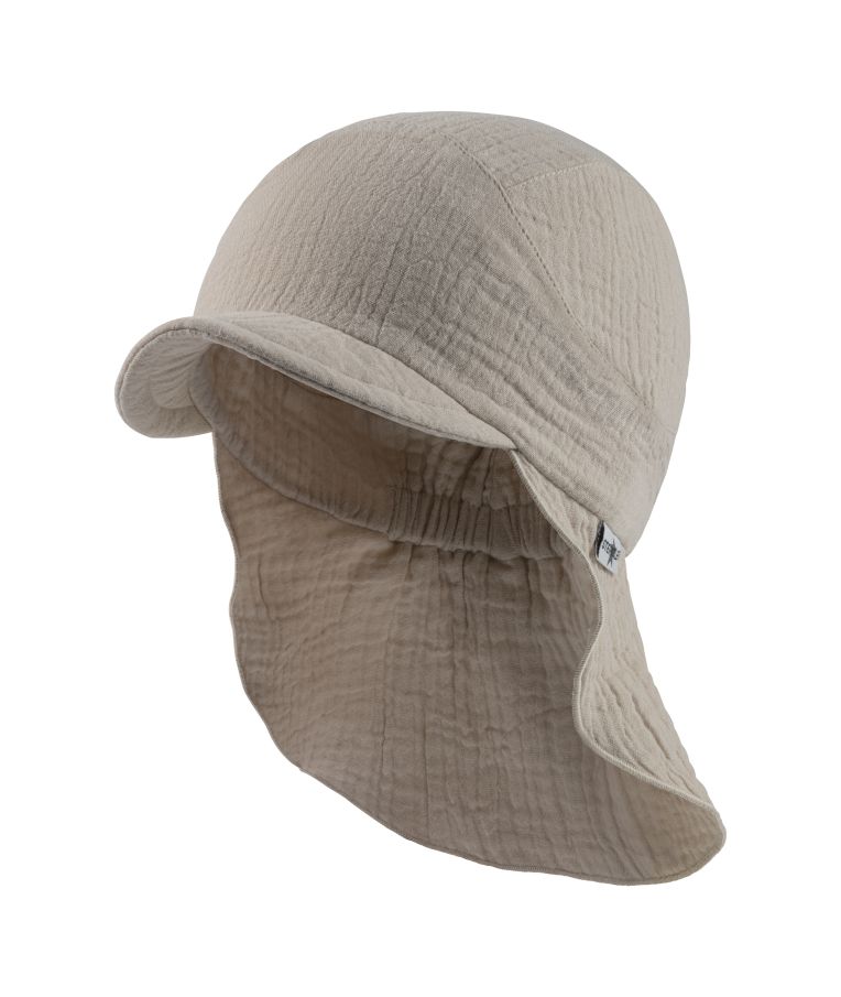 Vaikiška kepurė su kaklo apsauga, muslino medžiaga Švelni kreminė 935 1