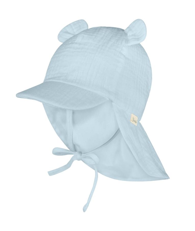Muslino vaiki&scaron;ka kepurė su kaklo apsauga ir ausytėmis Dangaus melsvumas 313 1
