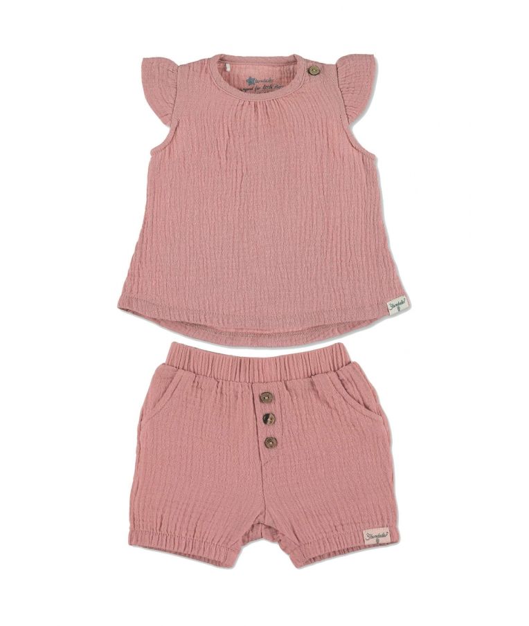 Vaikiški marškinėliai trumpomis rankovėmis ir šortukai Rožiniai, muslino medžiagos Švelniai rausva 707 1