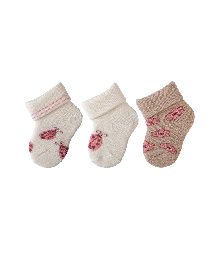 Kojinės kūdikiams dovanų dėžutėje Boružėlė, frotinės, 3 poros (0-4 mėn.) Skaisti balta 500 1