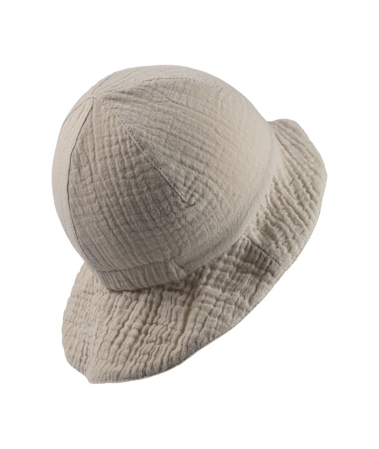 Dvipusė muslino medžiagos kepurė vaikams su kaklo apsauga Švelni kreminė 935 2