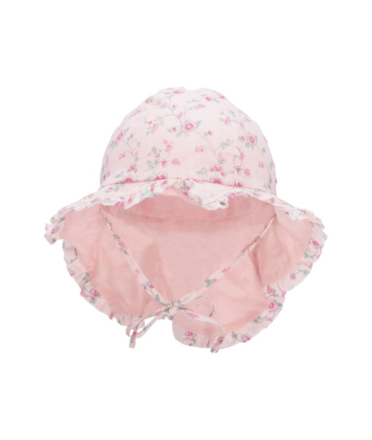 Vaikiška kepurė su raišteliais kaklo apsauga Gėlės Šviesiai rožinė 739 4