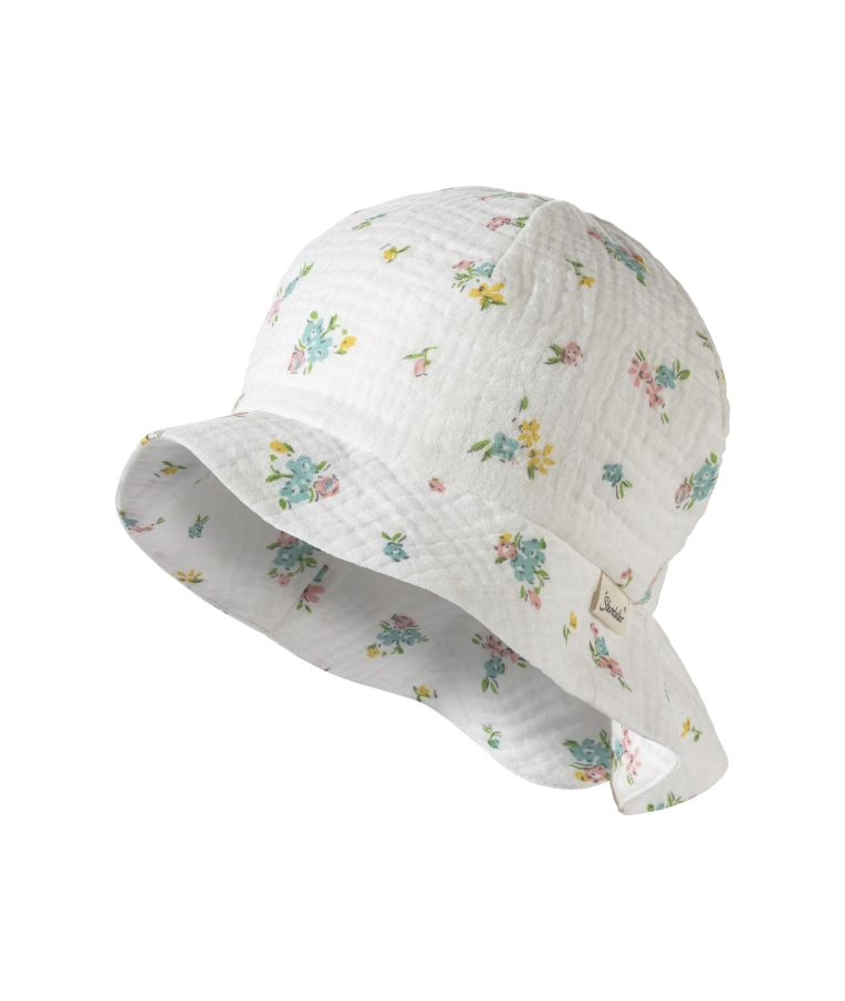 Vasarinė kepurė mergaitėms su trumpa kaklo apsauga "Balta", muslino medž. 