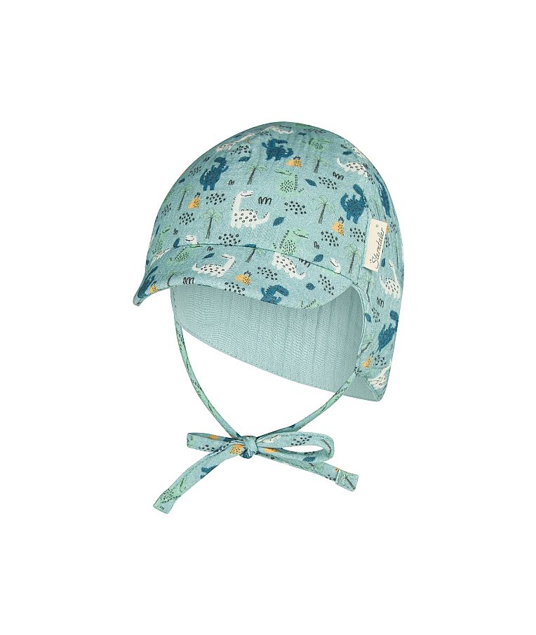Kūdikių kepurė su kaklo apsauga Dino parkas Pastelinė turkio melsva 400 1