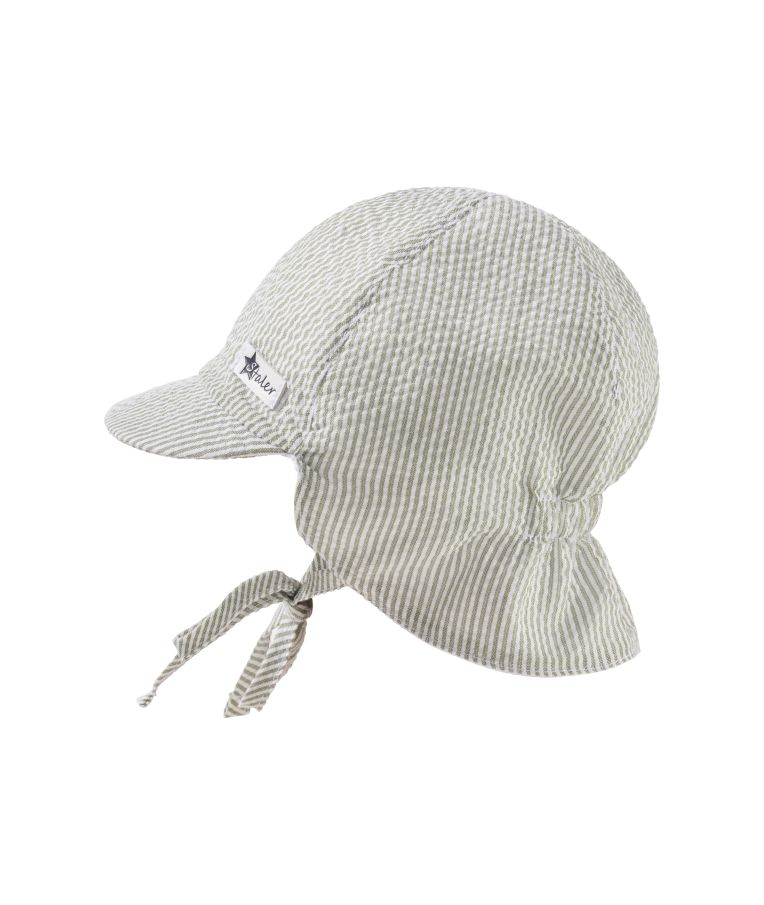 Vasarinė kepurė kūdikiams Dryžuota, su mini kaklo apsauga ir raištukais Pastelinė žalia 238 3