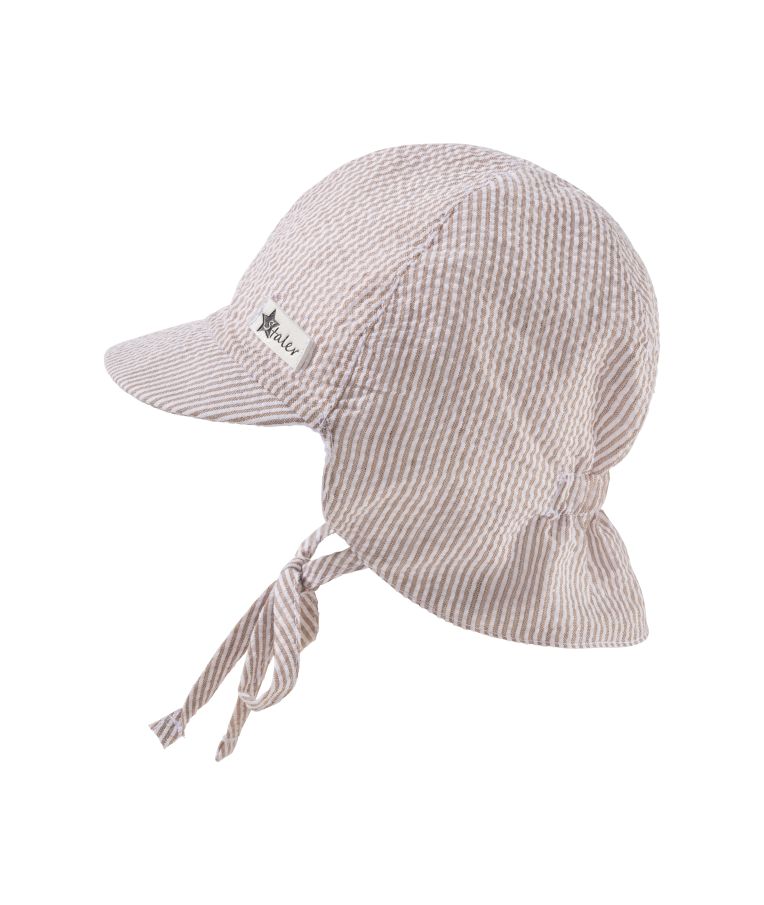 Vasarinė kepurė kūdikiams Dryžuota, su mini kaklo apsauga ir raištukais Plytų oranžinė 987 3