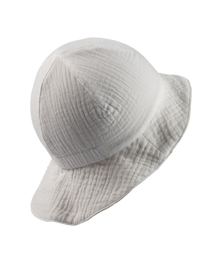 Dvipusė muslino medžiagos kepurė vaikams su kaklo apsauga Švelni kreminė 935 5