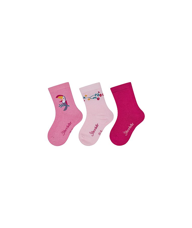 Medvilninės vaiki&scaron;kos kojinės Tukanas, 3 poros (18-30 dydžiai) Tamsiai rausva 737 1