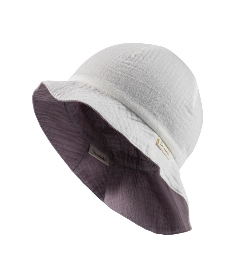 Dvipusė muslino medžiagos kepurė vaikams su kaklo apsauga Švelniai violetinė 600 4