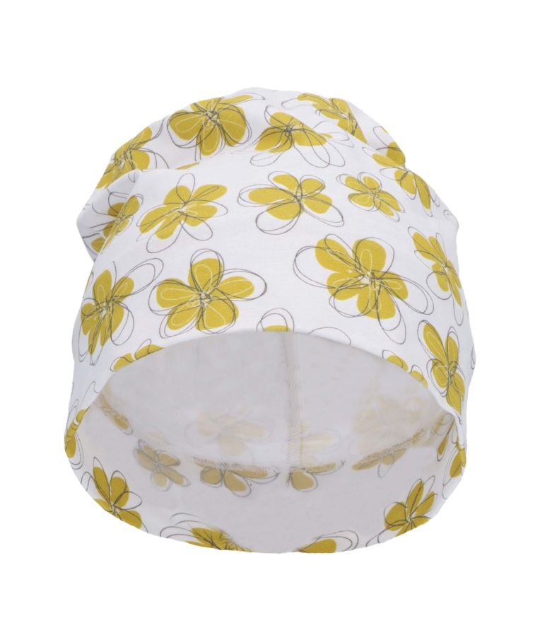 Vienguba vaikiška trikotažinė kepurė Geltonos gėlės Skaisti balta 500 4