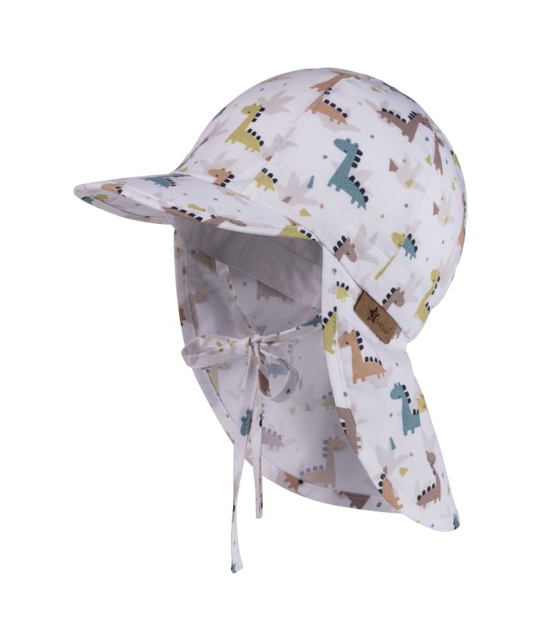 Vasarinė kepurė vaikams su kaklo apsauga ir raištukais "Dinozaurai" 