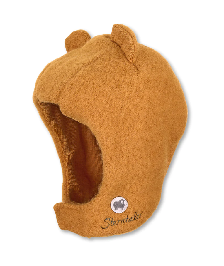 Kepurė - šalmukas kūdikiams, merino vilnos Garstyčių geltona 975 1
