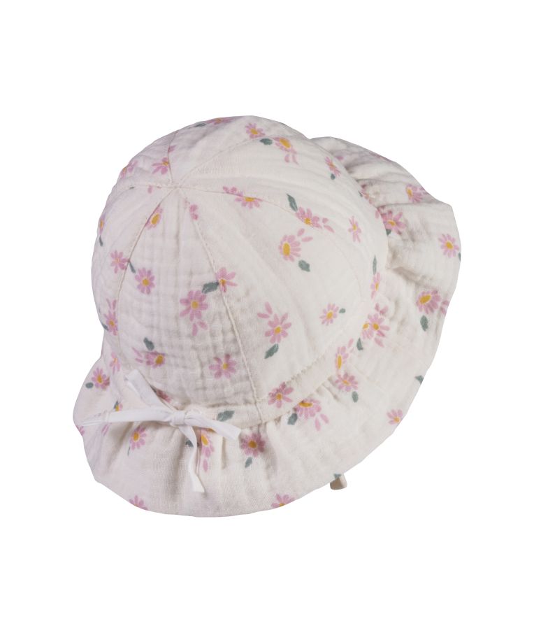 Vasarinė kepurė  - skrybėlaitė kūdikiams ir vaikams Ramunė, muslino medž. Balta 908 2