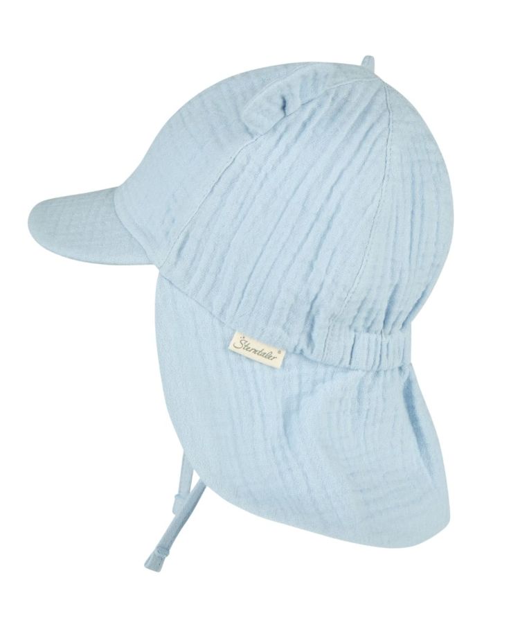 Muslino vaiki&scaron;ka kepurė su kaklo apsauga ir ausytėmis Dangaus melsvumas 313 3